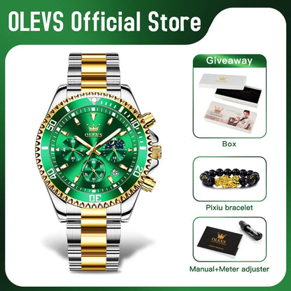 OLEVS 2870 Men's Watch Top Brand Luxury Watch for Men Original Waterproof Stainless Steel Chronograph Moon Phase Date Rota Dial