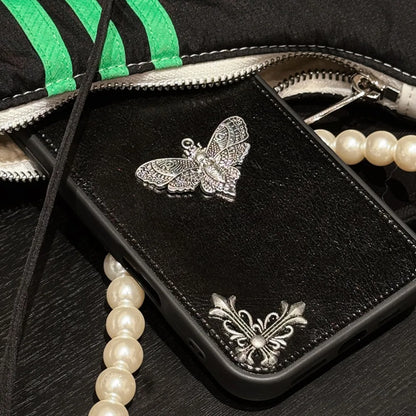 Luxury Gothic High Grade Leather Phone Case for IPhone 16 15 14 13 12 11 Pro Max Fashion Trends Metal Honeybee Protection Cover