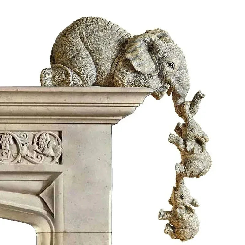 3pcs/set Cute Elephant Figurines Elephant Holding Baby Elephant Hanging Off The Edge of A Shelf or Table Resin Crafts - Urbizia