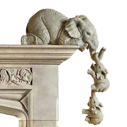 3pcs/set Cute Elephant Figurines Elephant Holding Baby Elephant Hanging Off The Edge of A Shelf or Table Resin Crafts - Urbizia