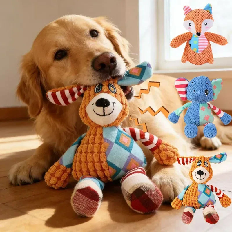 Dog Chew Toy Cute Animals Bite Resistant Interactive Squeaky Puppy Toy Teeth Cleaning Pet Plush Toy Pet Supplies - Urbizia
