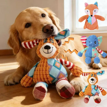 Dog Chew Toy Cute Animals Bite Resistant Interactive Squeaky Puppy Toy Teeth Cleaning Pet Plush Toy Pet Supplies - Urbizia