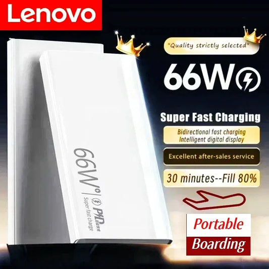 Lenovo 66W Super Fast Power Bank 200000mAh LED Display PD 20W Gift Fast Recharge Universal Compatibility for iPhone Android