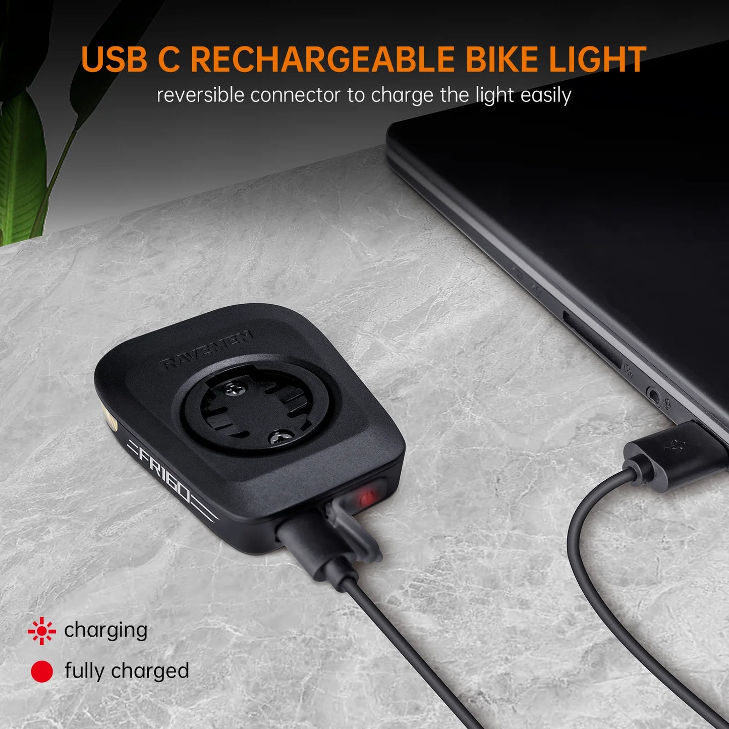 RAVEMEN FR160 Bike Front Light For Garmin XOSS IGPSPORT Magene GPS Computers USB-C Rechargeable Bicycle COB LED Headlight Daytime Warning Safety Waterproof IPX6 Side Visibility 6 Modes Compact Lightweight 55g