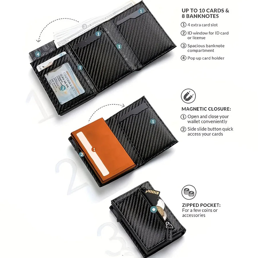 Slim RFID Pop-Up Metal Wallet for Men