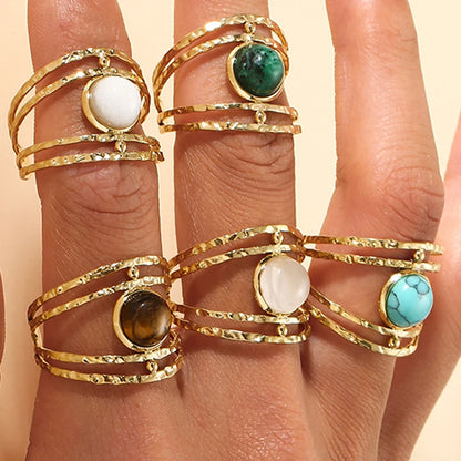 Boho Opal Turquoise Natural Stone Finger Rings Hollow Multi-Layer Jewelry Rings for Women Stainless Steel Ring Women Party Gifts