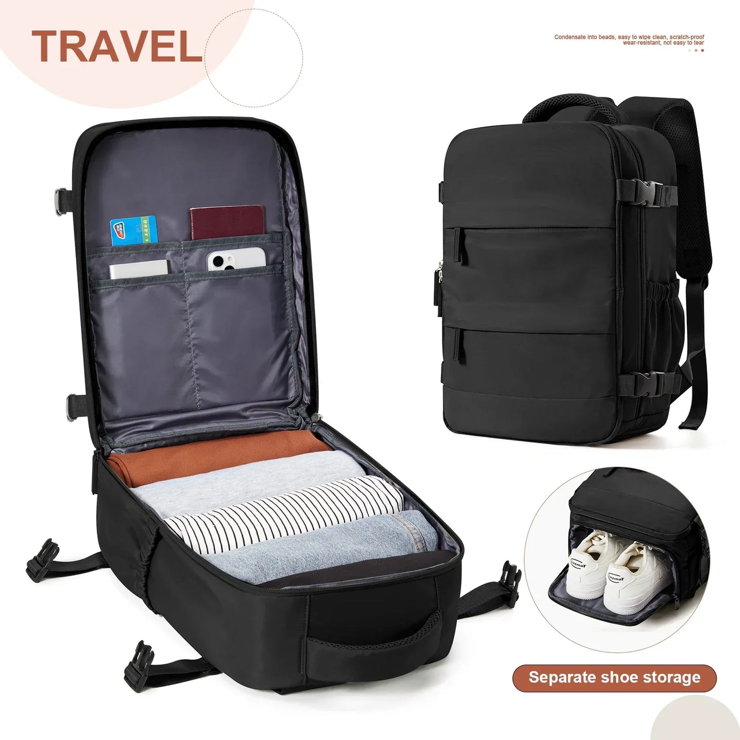 Ryanair-Approved Cabin Backpack 40x20x25cm – Travel Laptop Bag