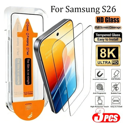 3Pcs Ultra HD Screen Protector for Samsung Galaxy S26 S25 S24 Ultra S23 S22 S21 Plus S25 S24 S23 FE One Click Installation Glass