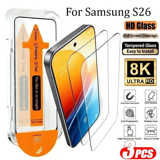3Pcs Ultra HD Screen Protector for Samsung Galaxy S26 S25 S24 Ultra S23 S22 S21 Plus S25 S24 S23 FE One Click Installation Glass