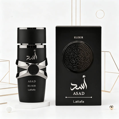 YARA LATTAFA Asad Elixir Eau De Parfum 100ML With Original Gift Box Long Lasting Intense Woody Oriental Fragrance Men Perfume Matte Black Silver Luxury Embossed Bottle Masculine Scent Business Holiday Gift for Him