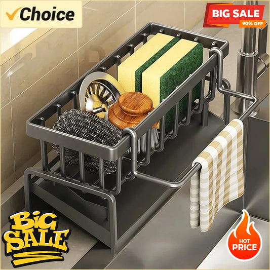 Adhesive Kitchen Sink Organizer Shelf with Drain Rack & Hooks