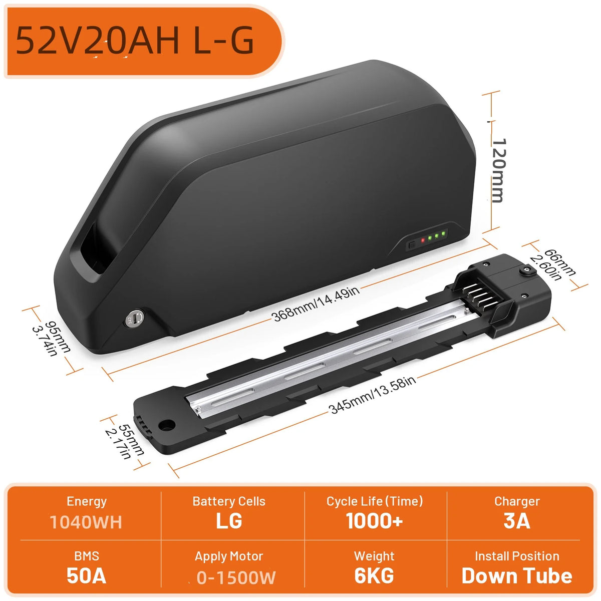 52V 25AH EBike Battery 21700 Cells 72V 15AH 52V 48V 25ah 20AH Powerful Downtube Polly L-G 60V 20AH E Bike Battery Pack for Scooter 1000W 1500W 2000W