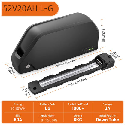 52V 25AH EBike Battery 21700 Cells 72V 15AH 52V 48V 25ah 20AH Powerful Downtube Polly L-G 60V 20AH E Bike Battery Pack for Scooter 1000W 1500W 2000W