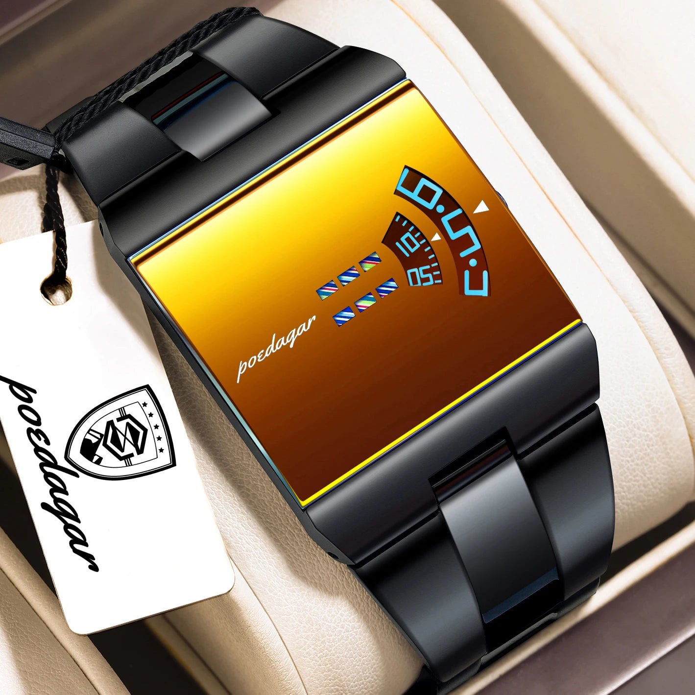 POEDAGAR Top Rectangle Original Men Watch Waterproof Fashion Man Wristwatch Stainless Steel Quartz Sport Men's Watches+Box Reloj