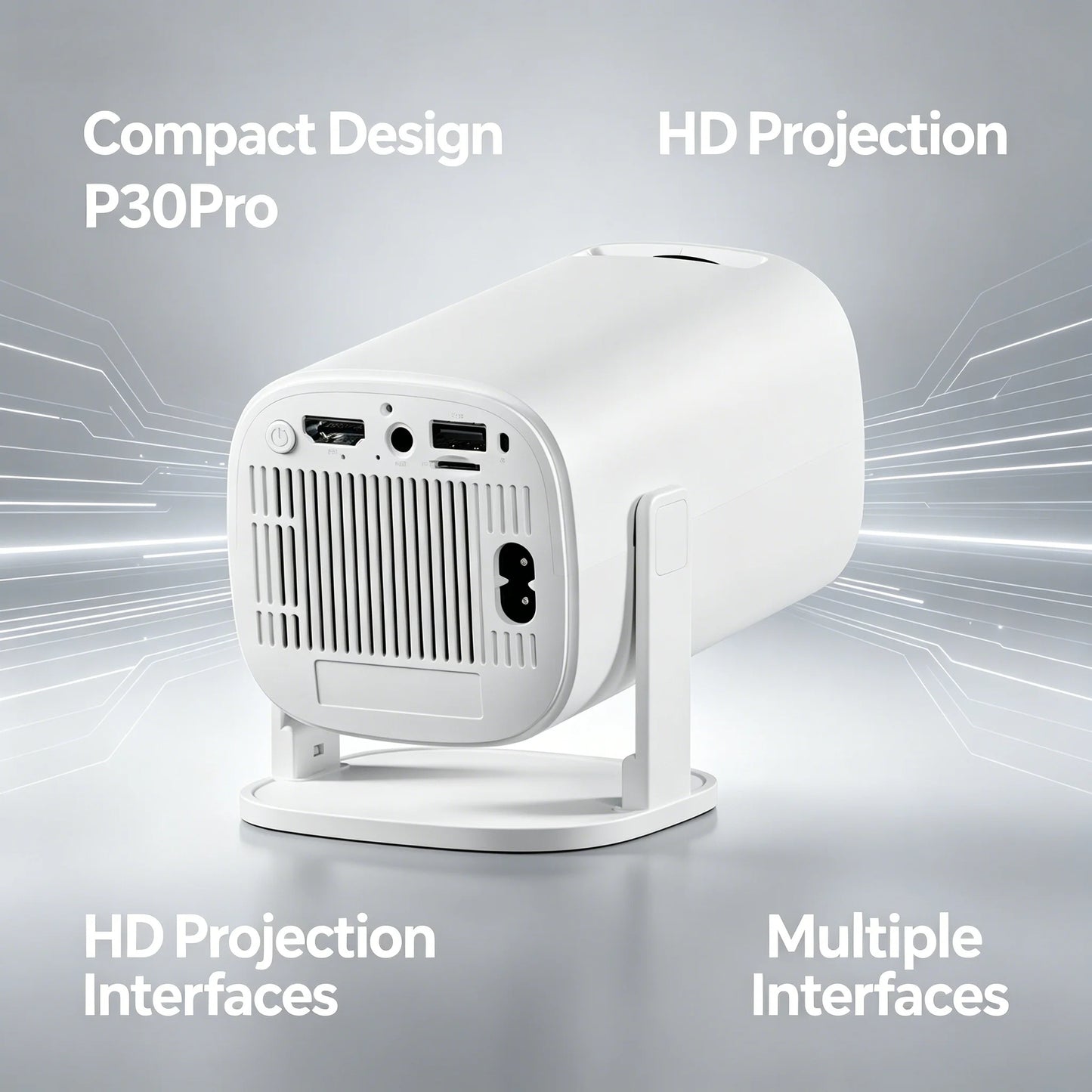 P30PRO Smart Projector Android 14 WiFi6 Bluetooth5 Native 720P 4K Video Decoding Wireless Screen Mirroring Portable Home Cinema