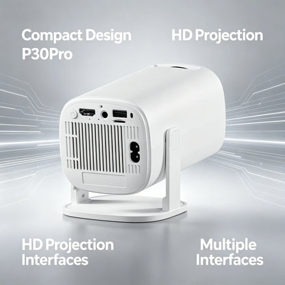 P30PRO Smart Projector Android 14 WiFi6 Bluetooth5 Native 720P 4K Video Decoding Wireless Screen Mirroring Portable Home Cinema