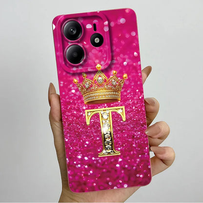 Case For Xiaomi Redmi Note 14 5G Phone Cover Note14 Global Funda Luxury Crown Letters Soft Silicone Back Cover For Redmi Note 14
