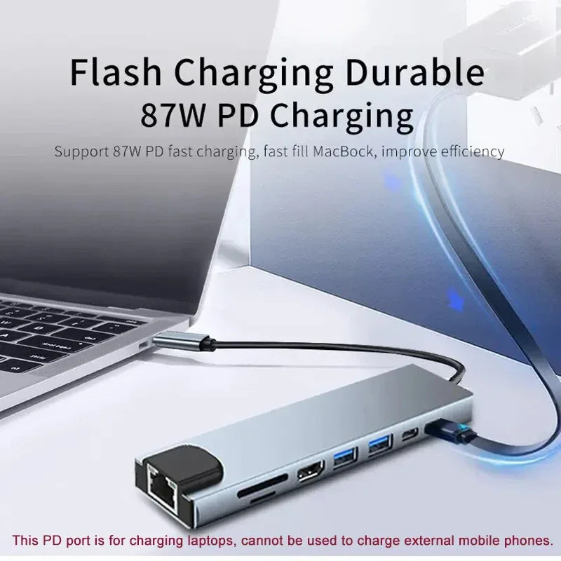 8-in-1 USB-C Hub 4K HDMI Docking Station with RJ45 & Card Reader