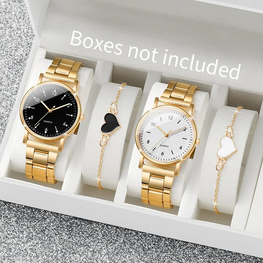 2/4PCS Fashion Arabic Dial Women Watches Simple Quaretz Wristwatch with Bracelets Set Reloj Mujer（Without Box）