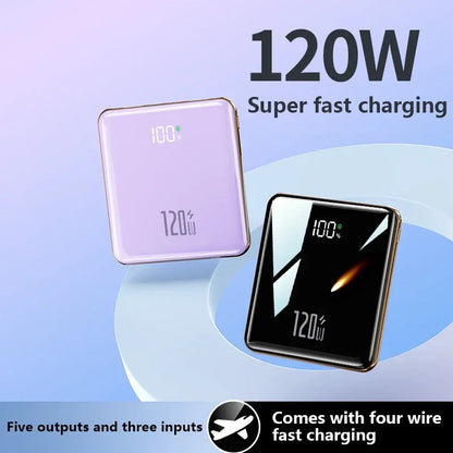 New 500000mAh Mini Power Bank Built-in 4 Cables Large Capacity Super Fast Charging External Battery for IPhone Samsung