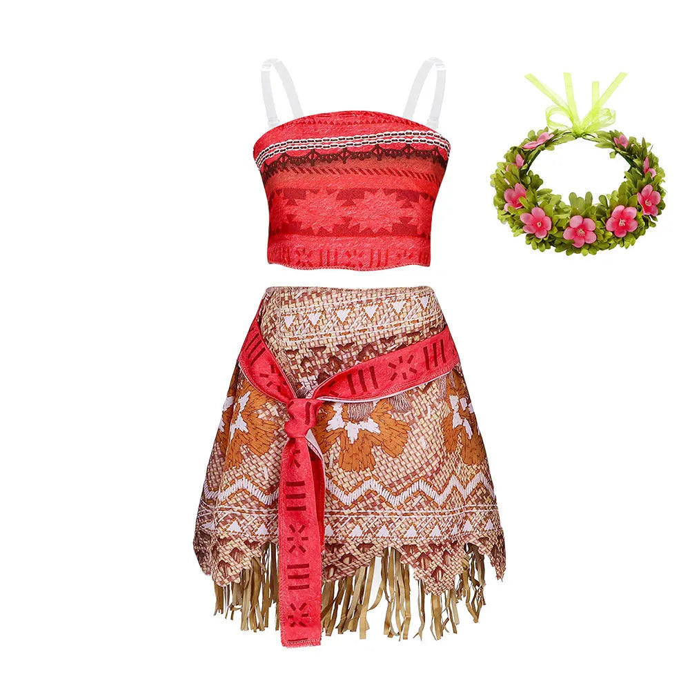 Ocean Adventure Moana Costume – Two Pieces Polynesian Style Vaiana Princess Dress Up for Girls Halloween