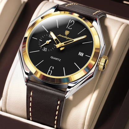 POEDAGAR Original Fashion Male Wristwatch Leather Quartz Business Men Watch Waterproof Luminous Date Elegant Men's Watches Reloj