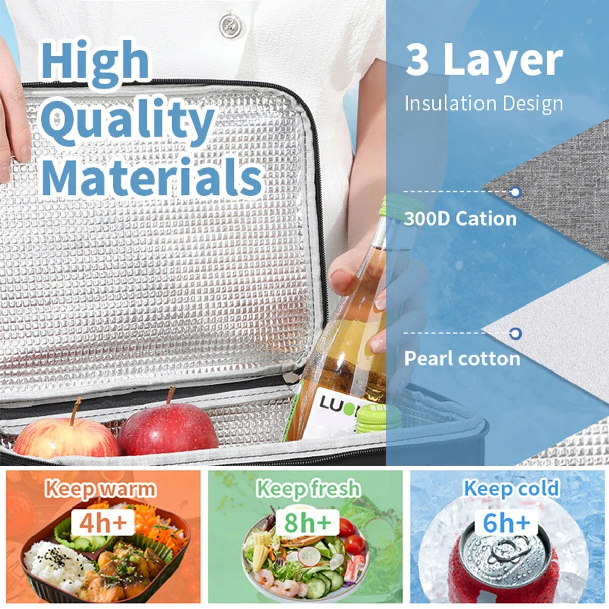 Capacity hand-held with shoulder strap insulated bag, lunch box bag, student thickened waterproof lunch bag。