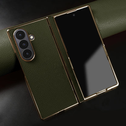 Lychee Genuine Leather Case For Samsung Galaxy Z Fold 7 6 5 4 3 phone Cover Fold7 Fold5 Fold6 fold4 fold3 Cases Funda Para Coque