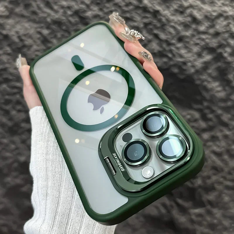 Luxury Metal Ring Bracket High Transparent Shockproof Mobile Phone Case For iPhone 16 15 14 13 12 11 ProMax Lens protective film