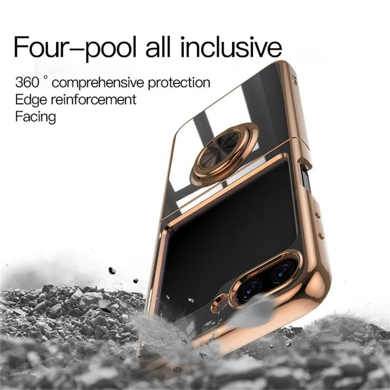 Plating Silicone Case for Samsung Galaxy Z Flip 5 4 3 Z Fold 5 ZFold ZFlip Fold5 Fold4 Flip5 Flip4 Flip3 Cover with Ring Holder