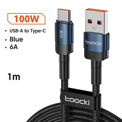 Toocki 6A USB To Type C Cable for Huawei Xiaomi PD 100W Fast Charging Charger USB C Data Cord Quick Charge for Samsung Oneplus - Urbizia