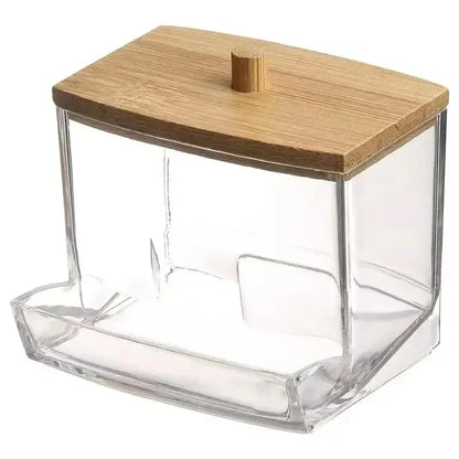Transparent Cotton Swab Storage Box with Bamboo Lid