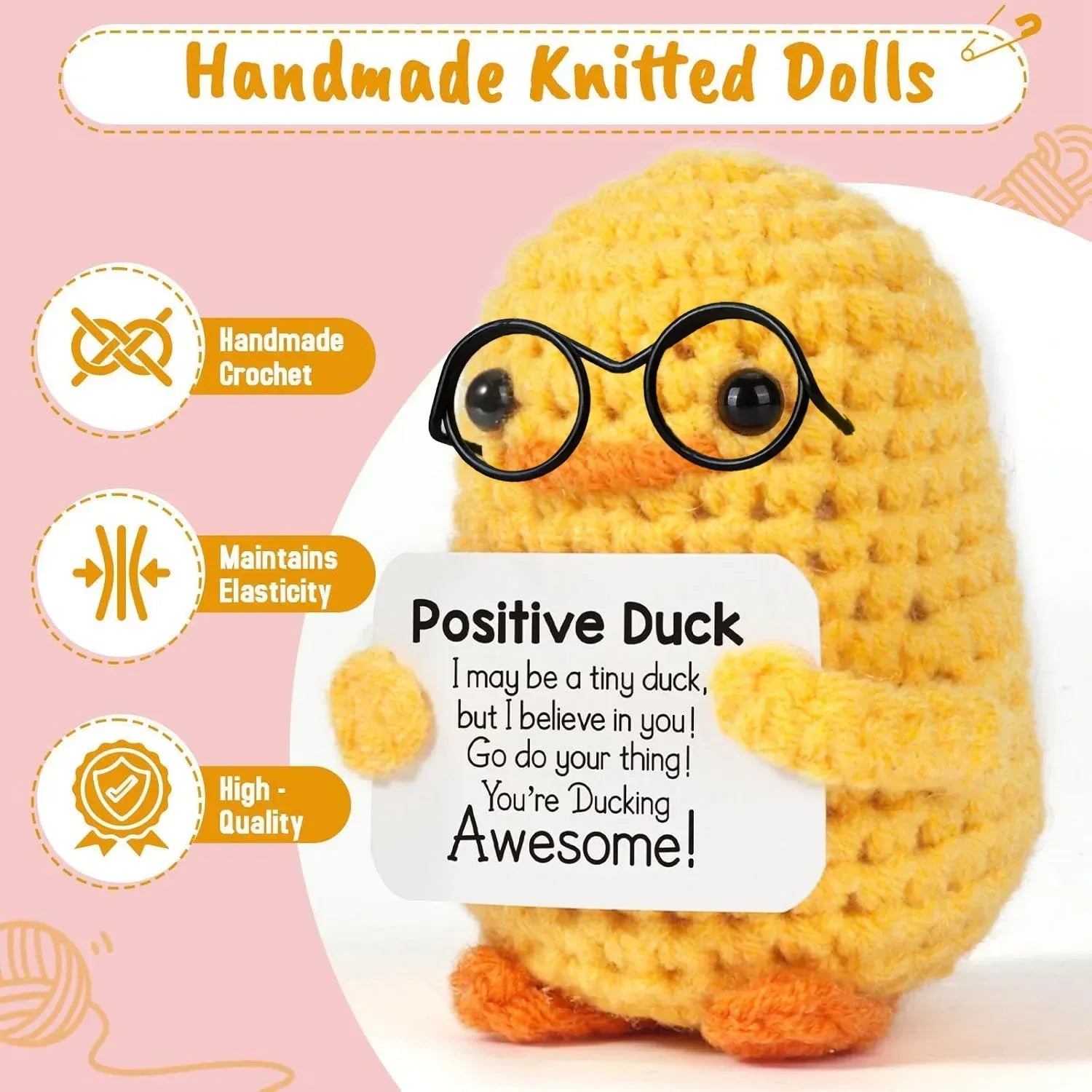 Positive Energy Crochet Doll Pocket Hug Handmade Knitted Plush Potato Plant Avocado Bee Turtle Duck Funny Emotional Support Gift - Urbizia