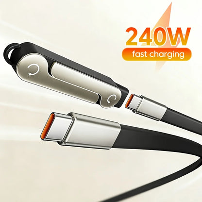 240W 2-in-1 Black/Orange Fast Charging Foldable Bracket Data Cable Type-C to Type-C Data Wire with Phone Tablet Stand