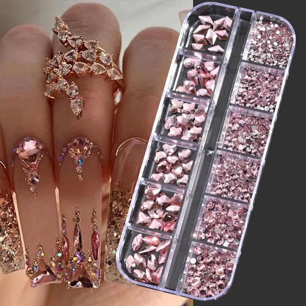 100/50cm Long Luxury Crystal Chain Nail Charms 1.5/2mm Shinying Clear/AB Diamond Nail Art Metal Steel French Manicure Crystal