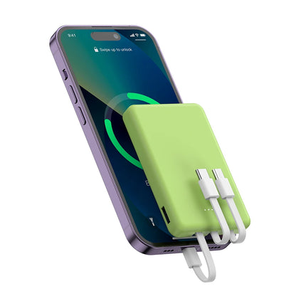 Mini 5000mAh Portable Power Bank With Built-in LED Digital Display, 1 USB-A Port and 3 Integrated Charging Cords, Ultra Compact External Battery Pack, Support Multiple Devices Simultaneous Charging Compatible With  Android Sm