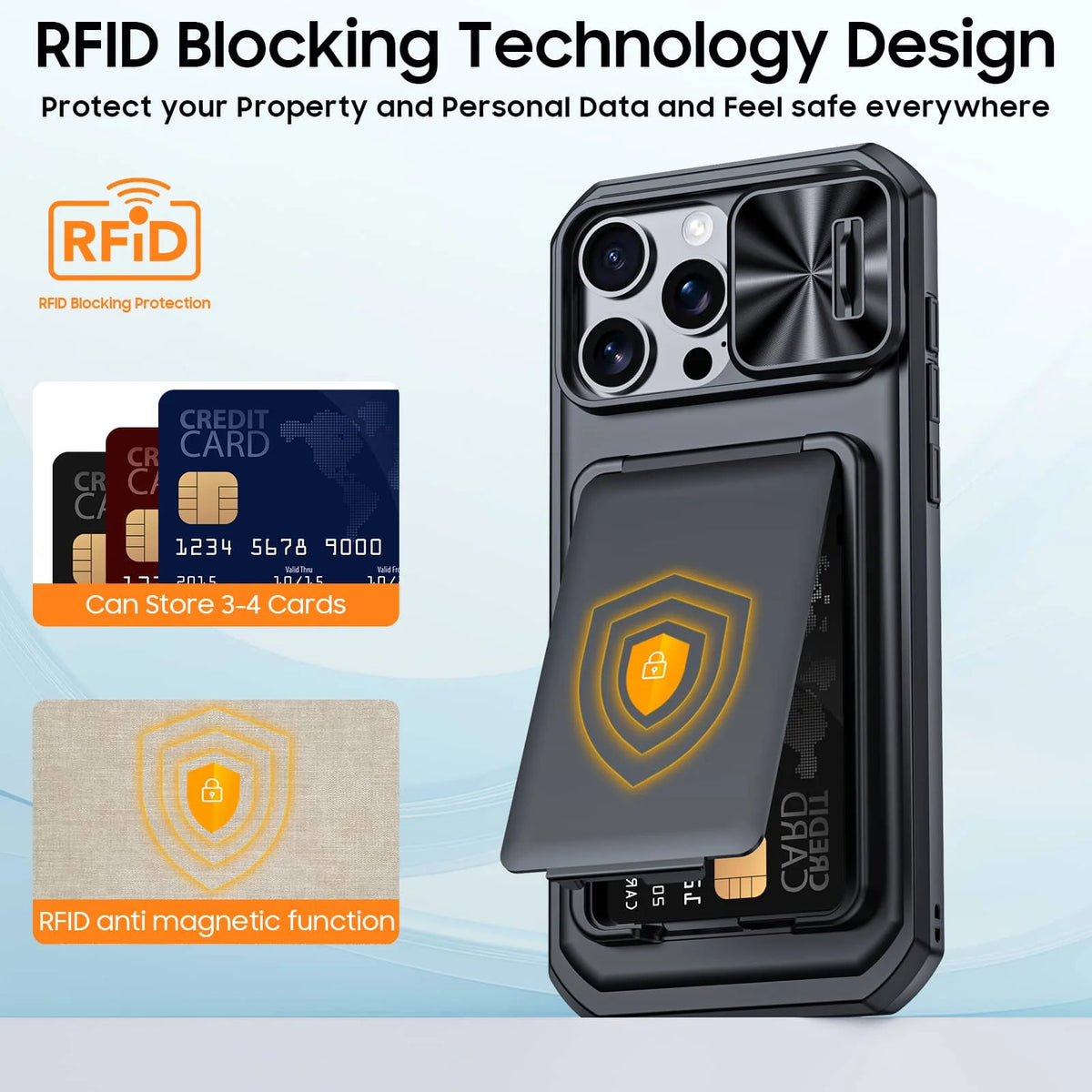 WEFOR for iPhone 18 17 16 15 Pro Max Wallet Card Holder 3-4 Cards Kickstand Slide Camera Cover Wrist Strap Rugged Shockproof