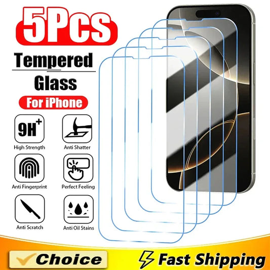 9H Tempered Glass Screen Protector 5-Pack iPhone