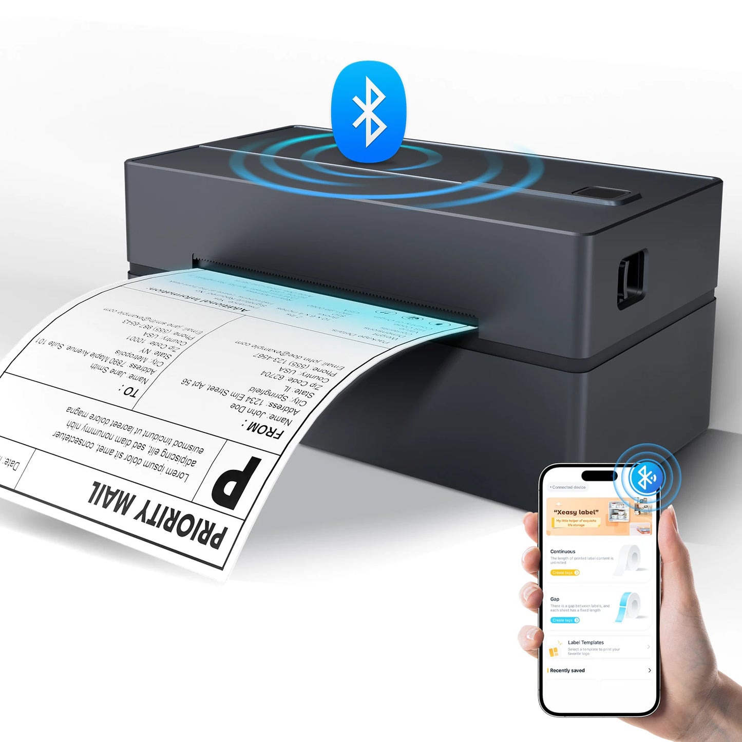 Thermal Label Printer Portable No Ink Required 203DPI 4x6 for Small Business Bluetooth USB High Speed Express Airway Bill