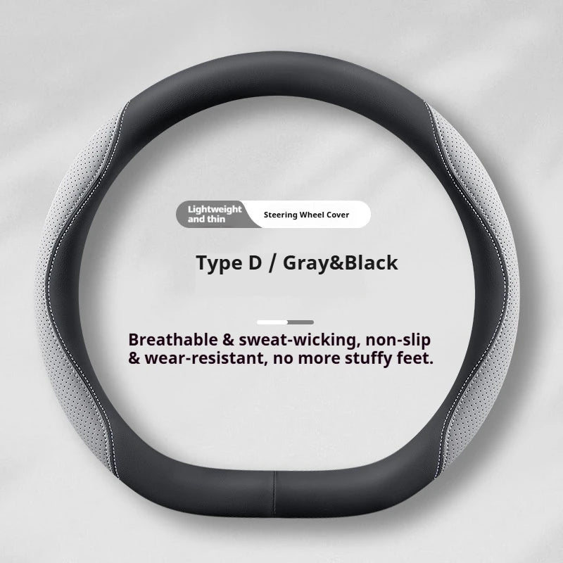 Practical Car Steering Wheel Cover Perforated Leather Four Seasons Universal Breathable Sweat Absorbent Non Slip Ultra Thin