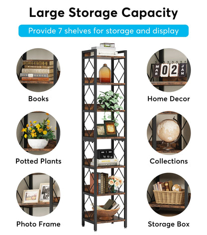 Tribesigns 78.7 Inch Extra Tall Narrow Bookshelf, 7 Tier Skinny Bookcase for Small Spaces, Freestanding Display Shelves