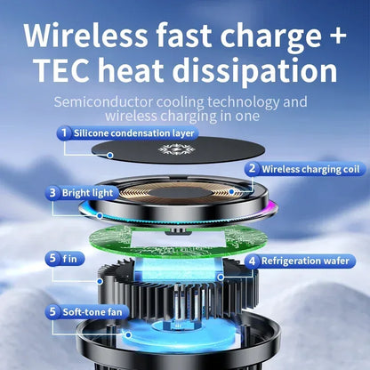 Ice Cooling Magnetic Wireless Car Charger Fast Charging Station for iPhone15 14 13 12 Pro Max 15W Magnet Car Phone Holder Stand - Urbizia