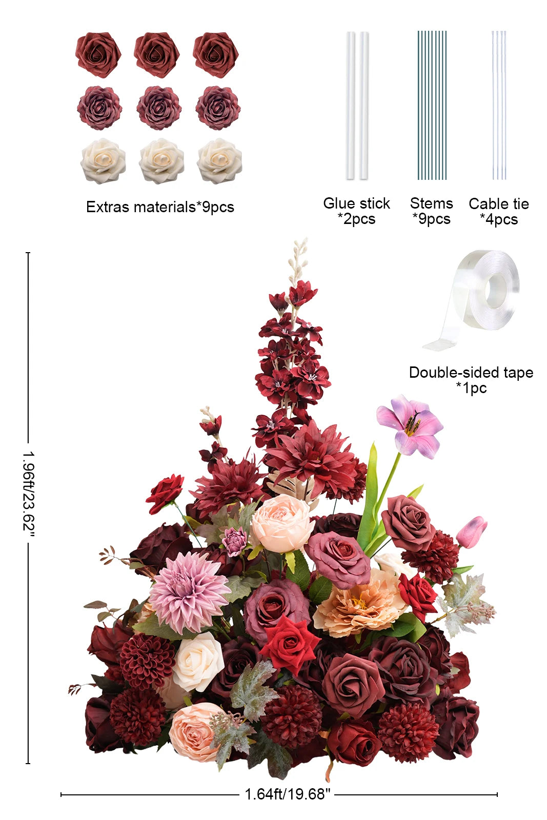 A8966 Red Free Standing Centerpieces Flowers Ball Bouquet Artificial Rose Arrangements Balls Table Sofa Runner For Wedding Event