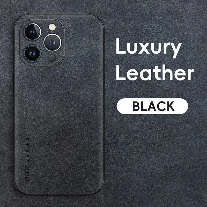 Luxury Leather Phone Case For iPhone 17 16 15 14 13 12 11 Pro Max Plus 17 Air Silicone Soft Protection Shockproof Cover Funda