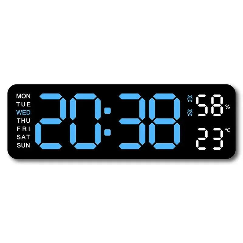 9 Inch Large Digital Wall Clock USB Powered TEMP Humidity Week Auto Dimmer DST Table Clock 12/24H Electronic LED Alarm Clock - Urbizia
