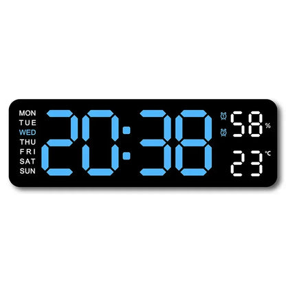 9 Inch Large Digital Wall Clock USB Powered TEMP Humidity Week Auto Dimmer DST Table Clock 12/24H Electronic LED Alarm Clock - Urbizia