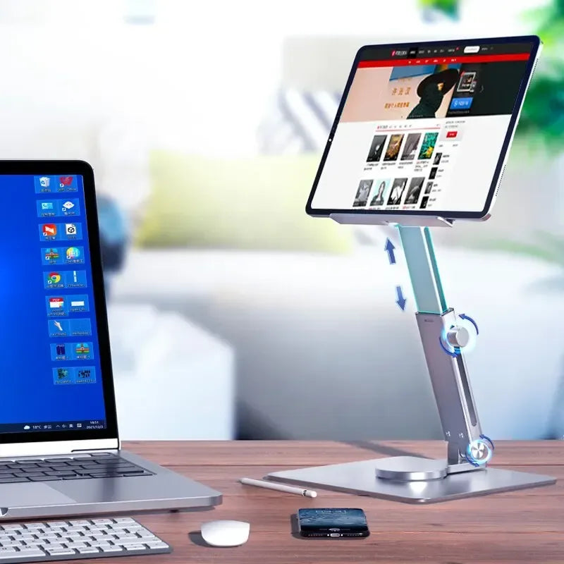 Aluminum Tablet Stand 360°Rotating Folding Adjustable Desk Holder Mount Riser for iPad Pro Air 4 Mini 12.9 4-14 Inch Xiaomi Tab - Urbizia