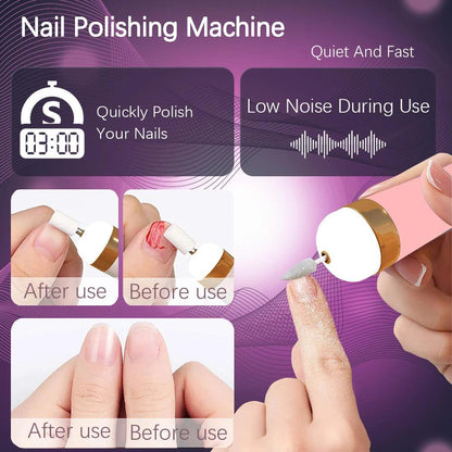 YIKOOLIN 5 in 1 Electric Nail File Electric Nail Drills with LED Light 4 Speed Cordless Nail Drill Care Hand Manicure Tool Set