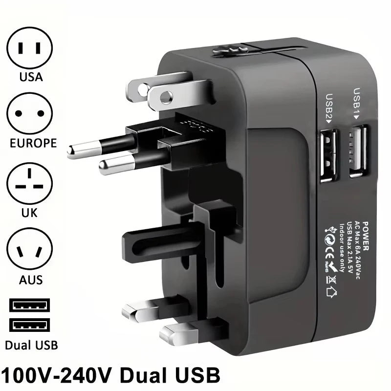 Universal AC Power Adapter with Dual USB Charging Ports, Universal Travel Plugs and Sockets, EU-US AC Power Adapter