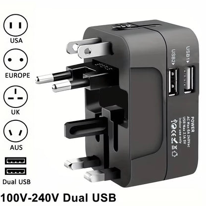 Universal AC Power Adapter with Dual USB Charging Ports, Universal Travel Plugs and Sockets, EU-US AC Power Adapter